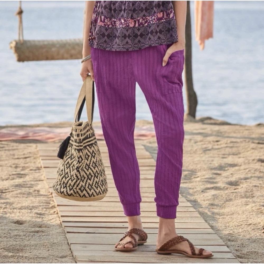 Sundance Barbara Gauzy Summer Purple Cotton Pants Sz S Harem Cargo Jogger